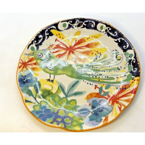 Anthropologie DODI Saucer Handpainted Peacock Design - Picture 11 of 12